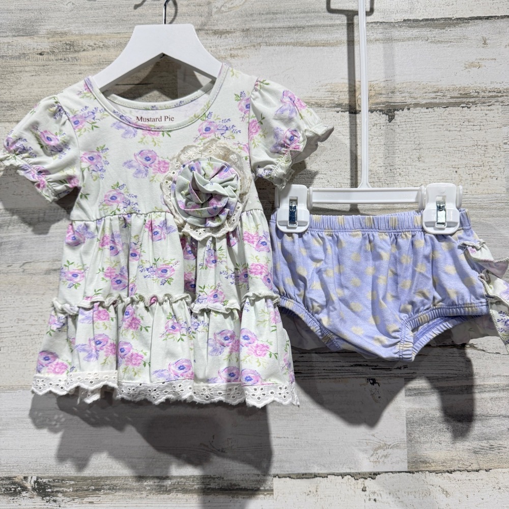 Mustard Pie Tunic Bloomer Set Girls 24M Lavender Floral Ruffle Boutique NWOT